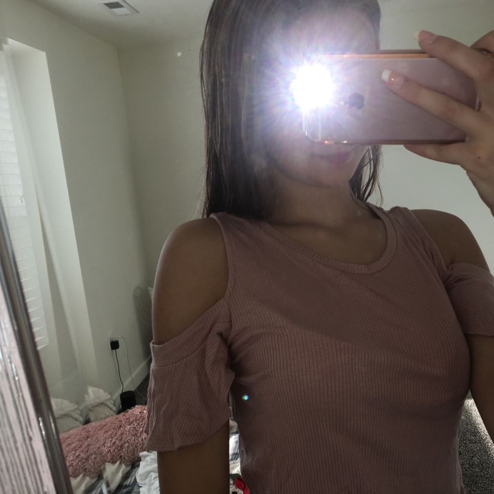 pink cut-out shirt